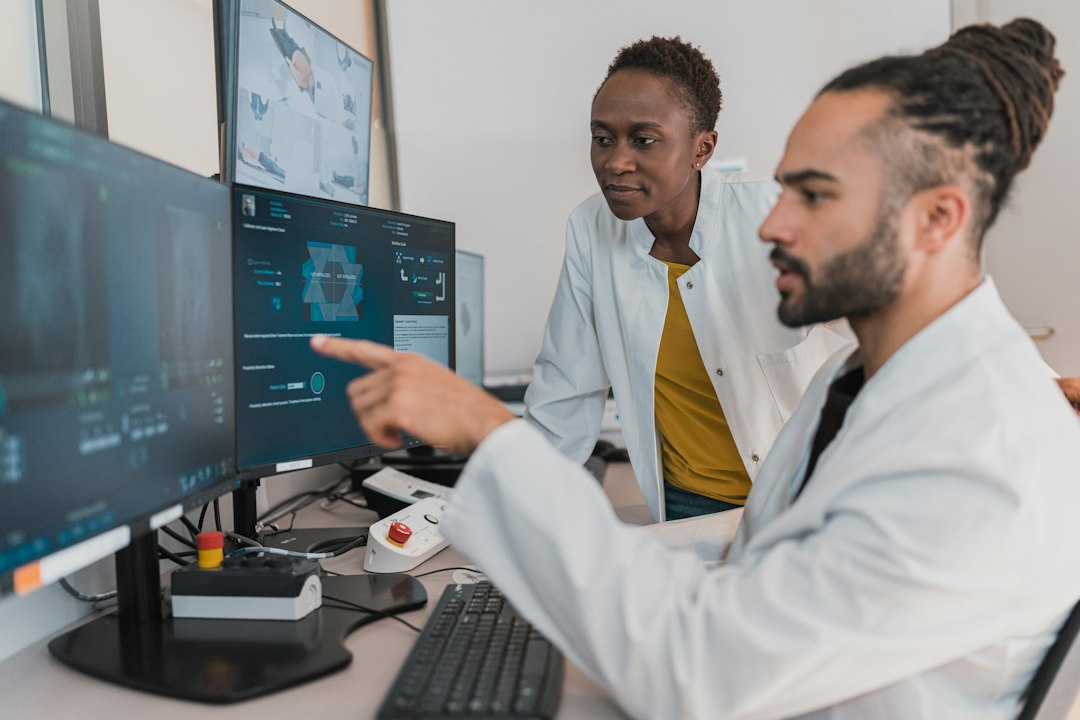 Medical professionals using digital healthcare technology